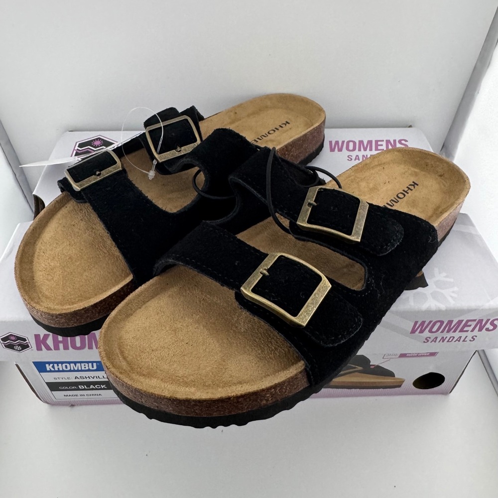 Khombu Ashville Slide Sandals Womens 7 Black New Suede Leather Buckle Comfort - Picture 5 of 9